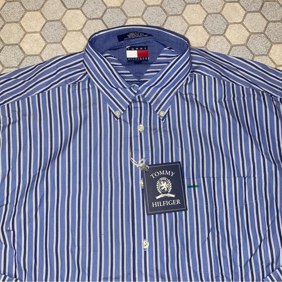 Tommy Hilfiger Blue Stripe Button-Up Shirt - Size Large - Picture 5 of 9